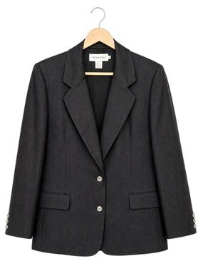 Womens 100% Linen Blazer Size 10 Black 2 Button Career Minimalist Professional‎